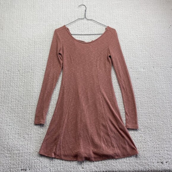 Forever 21 Coral Pink Knit Long Sleeve Bodycon Mini Dress Women Size S - Picture 1 of 16